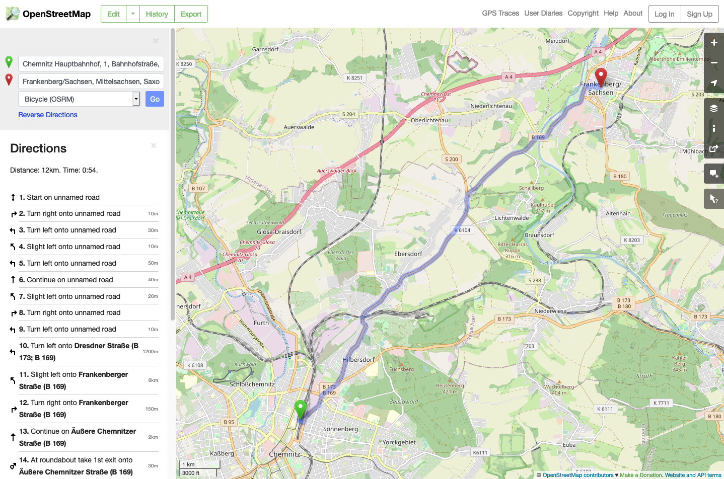 Von Punkt A nach B mit Openstreetmap