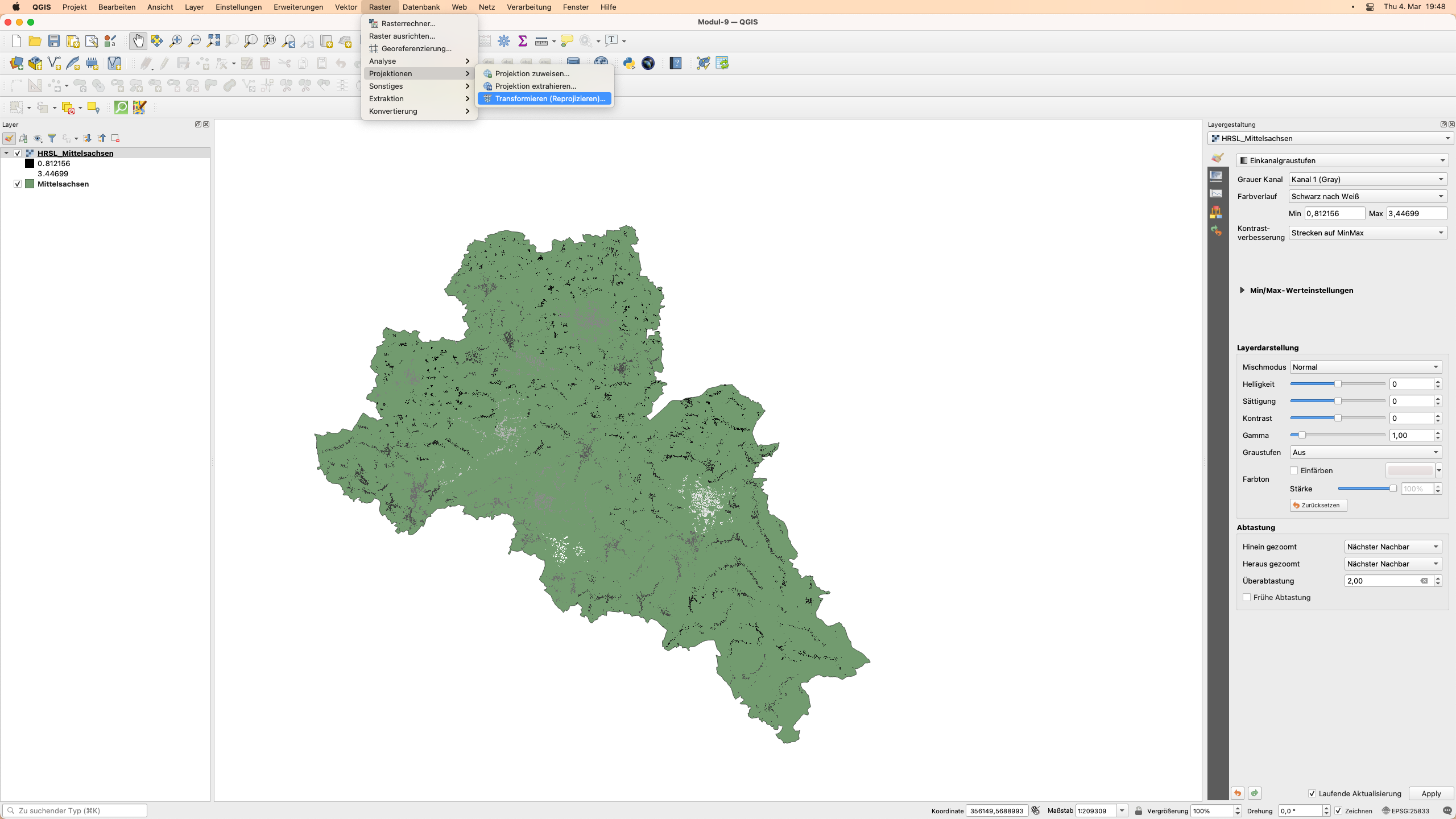 Reprojizierungs-Funktionalität in QGIS