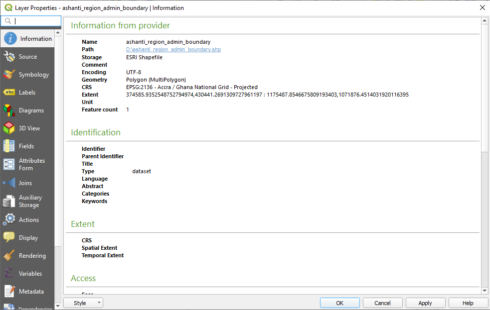 The Layer Properties dialog