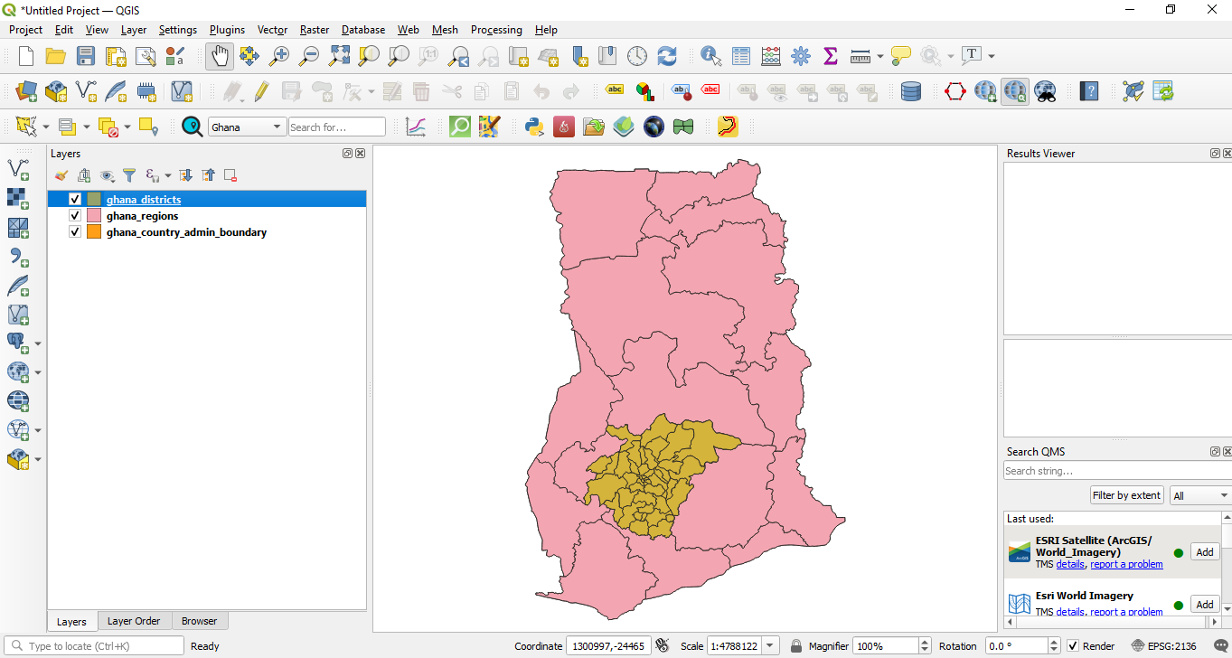 The vector layers loaded in QGIS