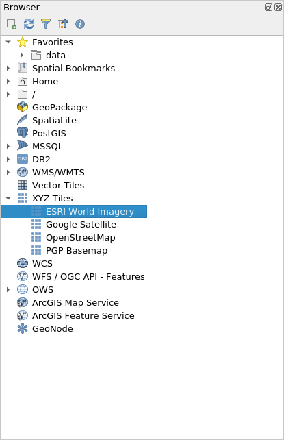 ESRI Basemap Tile server added to the Browser Panel