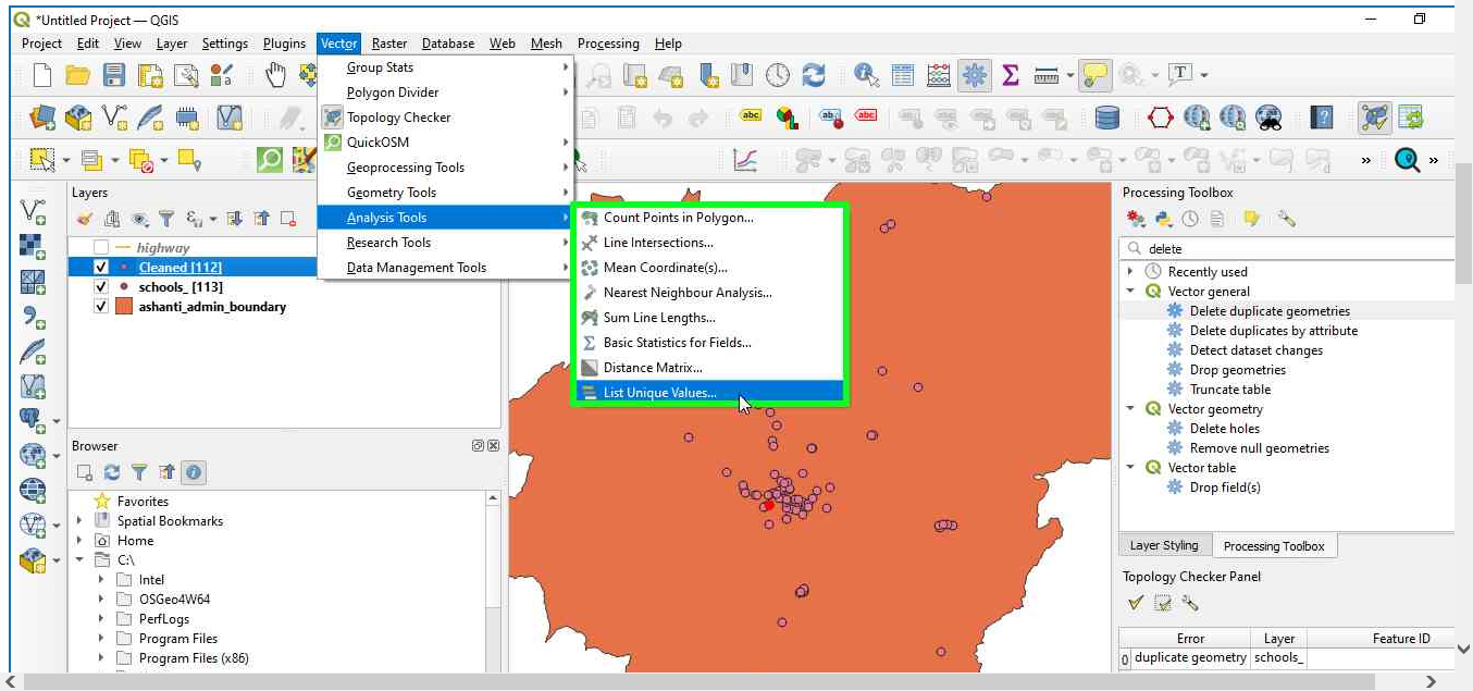 List unique values in a vector layer functionality