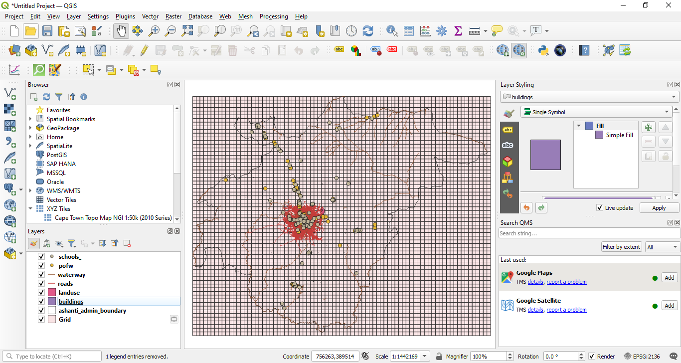 10X10km vector grid for the Ashanti region