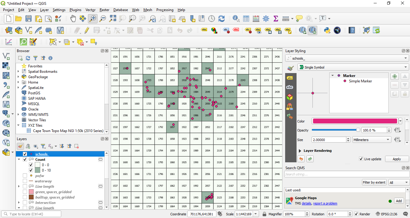 Spatial distribution of public POIs density per unit 10X10km