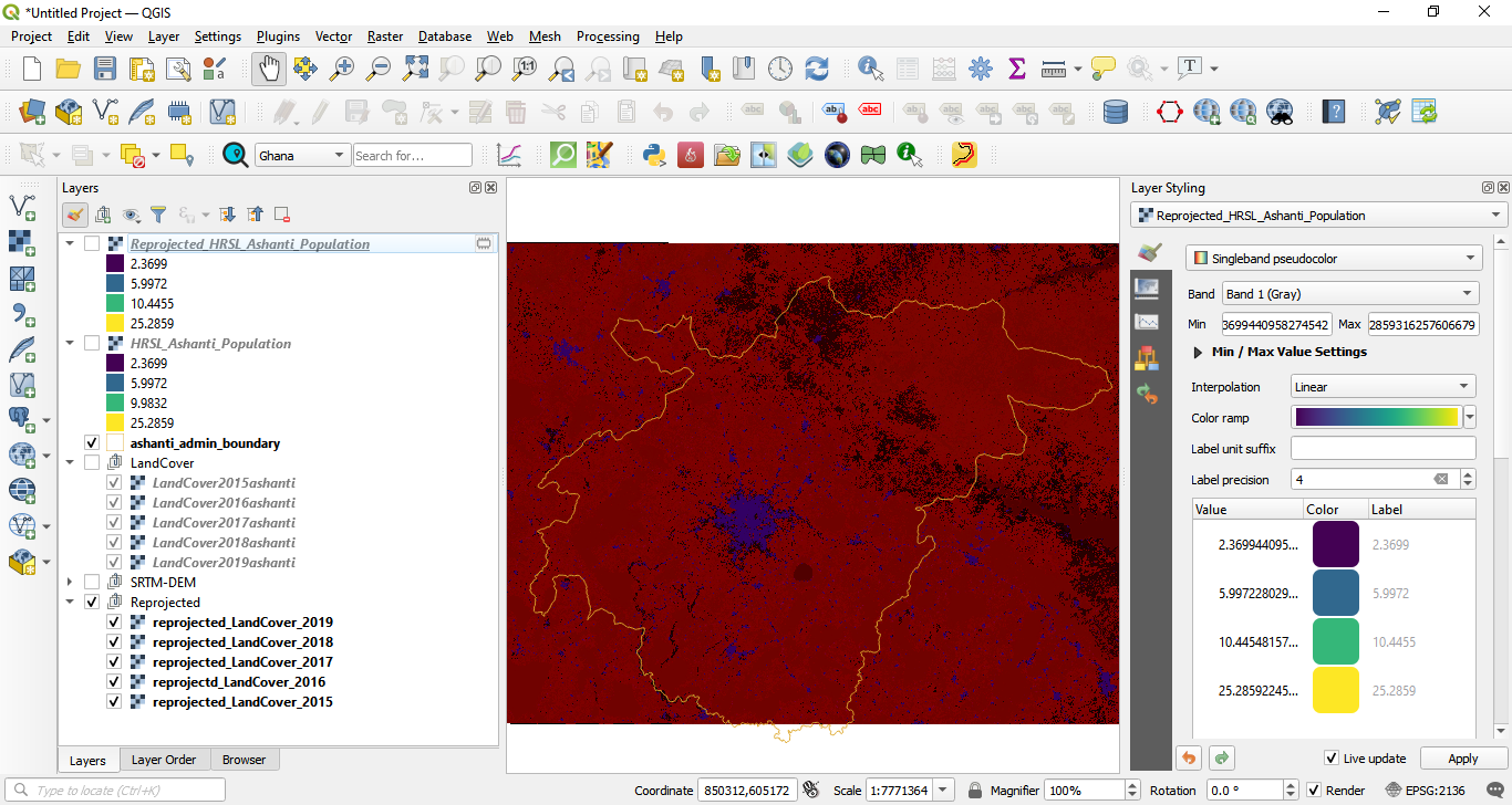 Reprojected land cover rasters