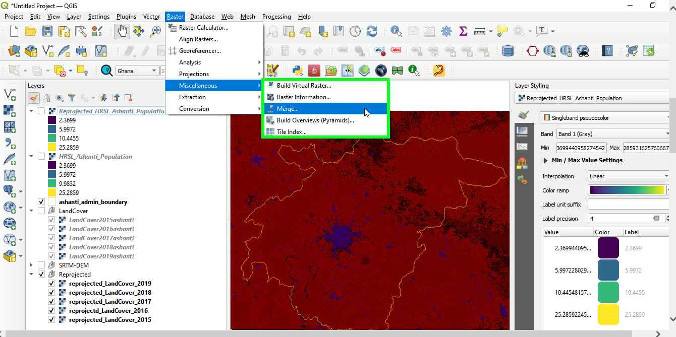 Finding the GDAL merge tool in the Processing Toolbox