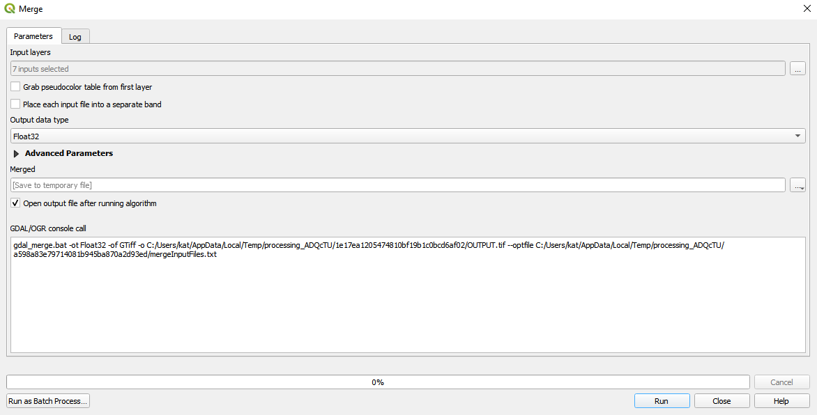 Parameters of the Merge processing algorithm