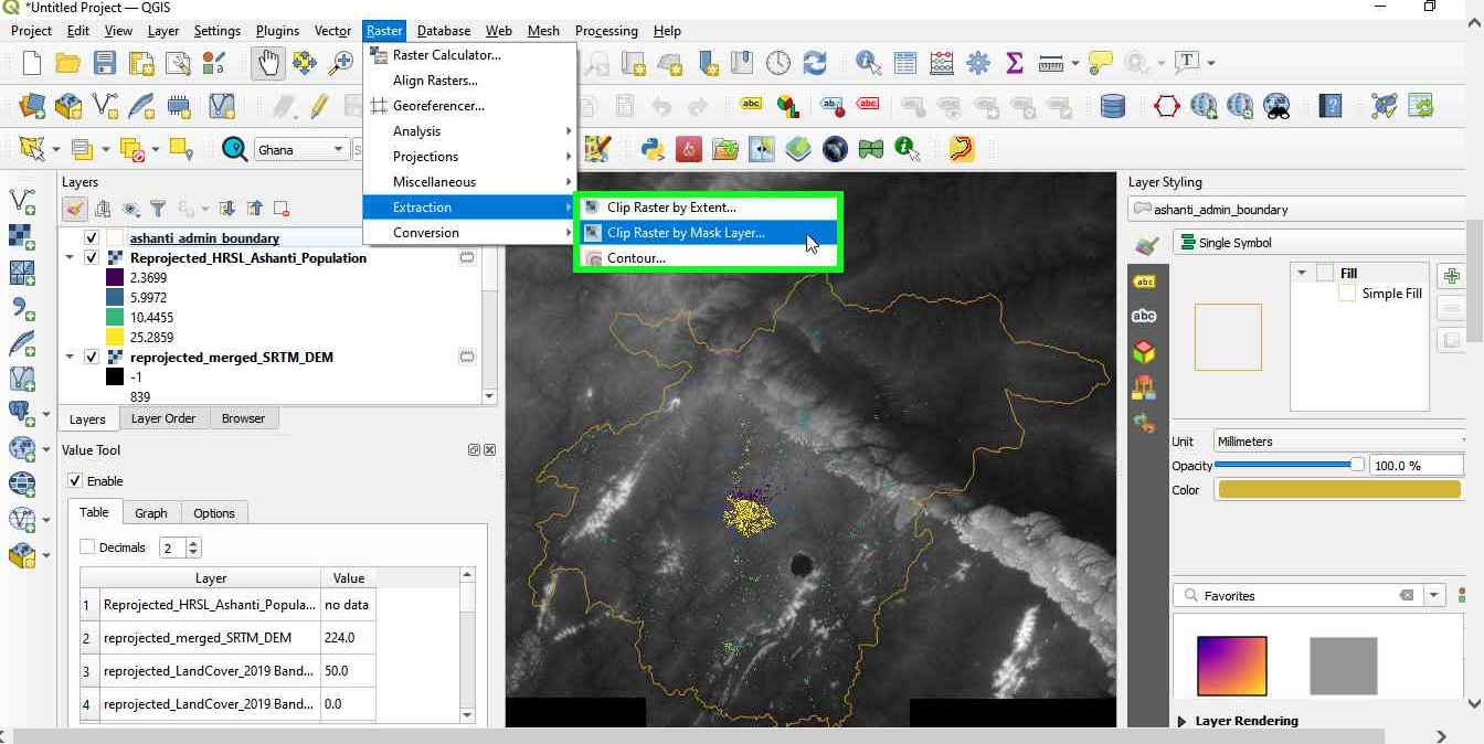 Using a vector mask to extract the raster data on a specific region