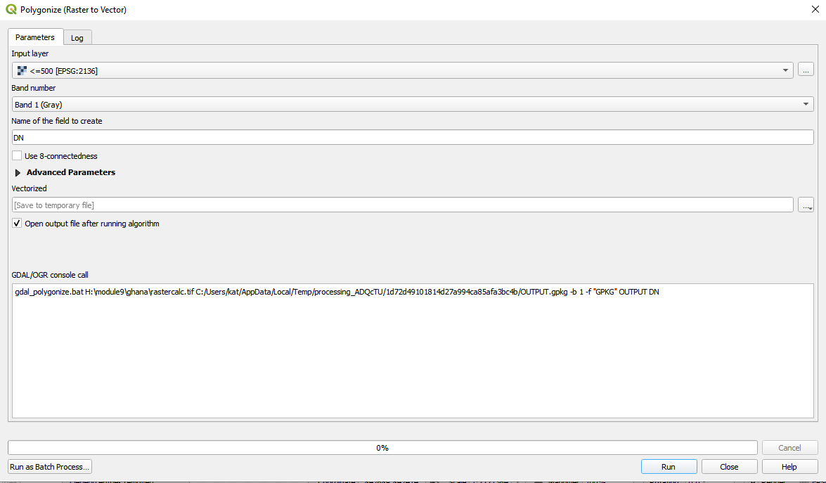 Raster to vector conversion parameters