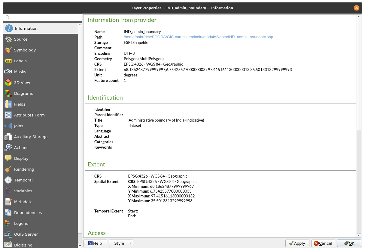 The Information tab after editing some metadata