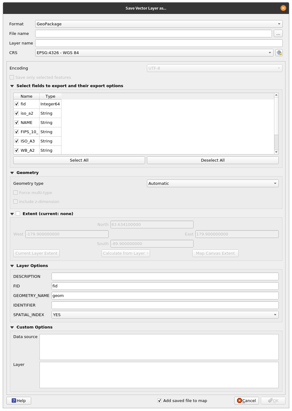 Save Vector Layer dialog