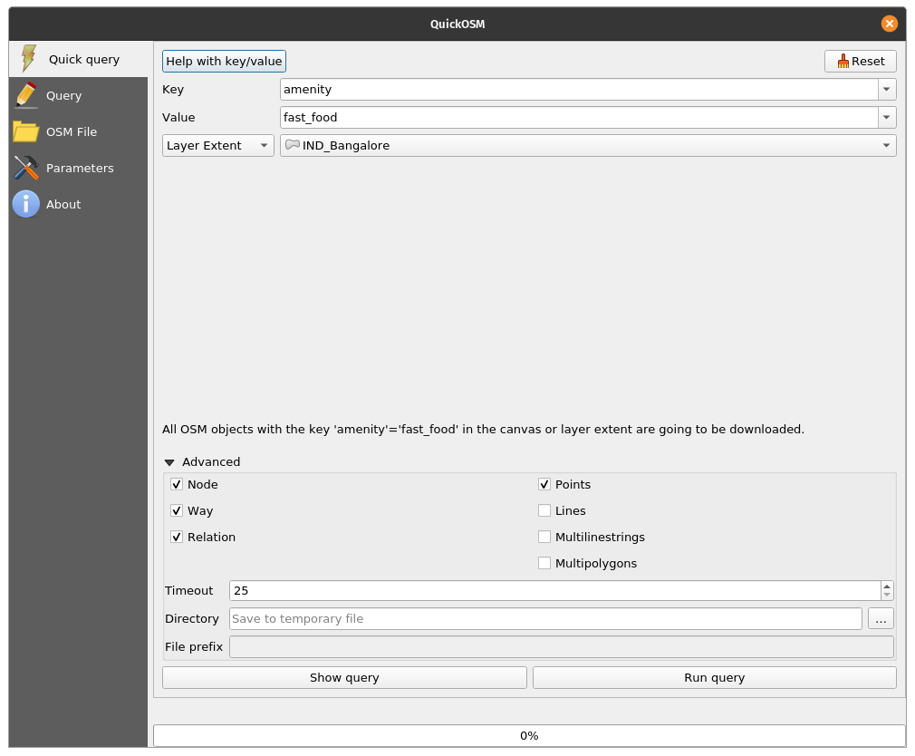 Load amenities (points) tagged as fast_food in the IND_Bangalore layer extent