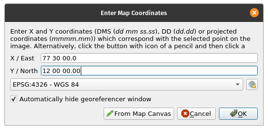 Enter map coordinates