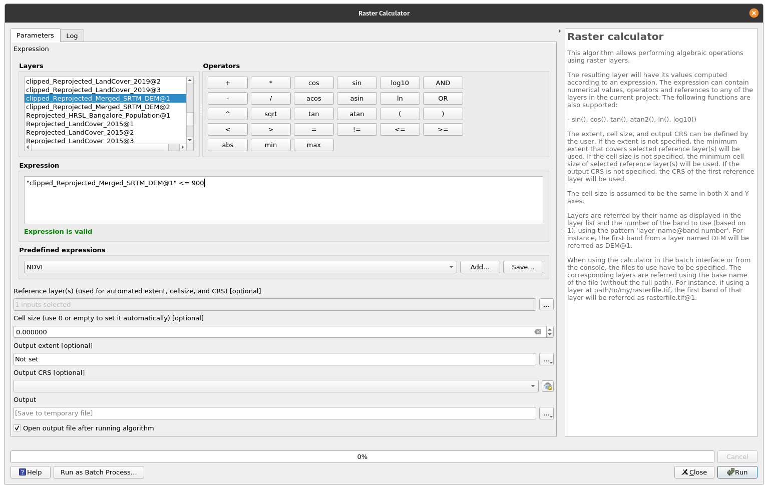 Inserting a formula into the Raster Calculator