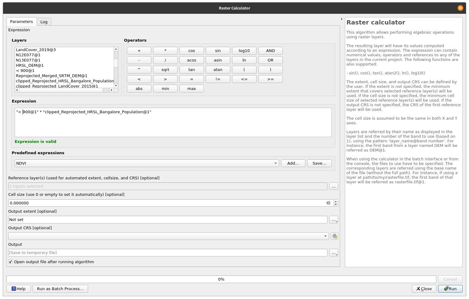 Using raster calculator to identify population distribution classes based on altitude of up to 900m