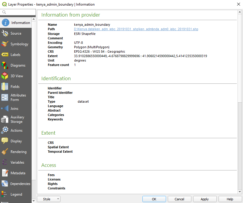 The Layer Properties dialog