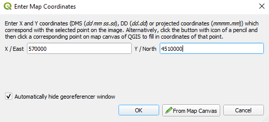 Enter map coordinates