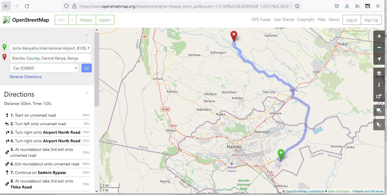 Getting from point A to B using Openstreetmap