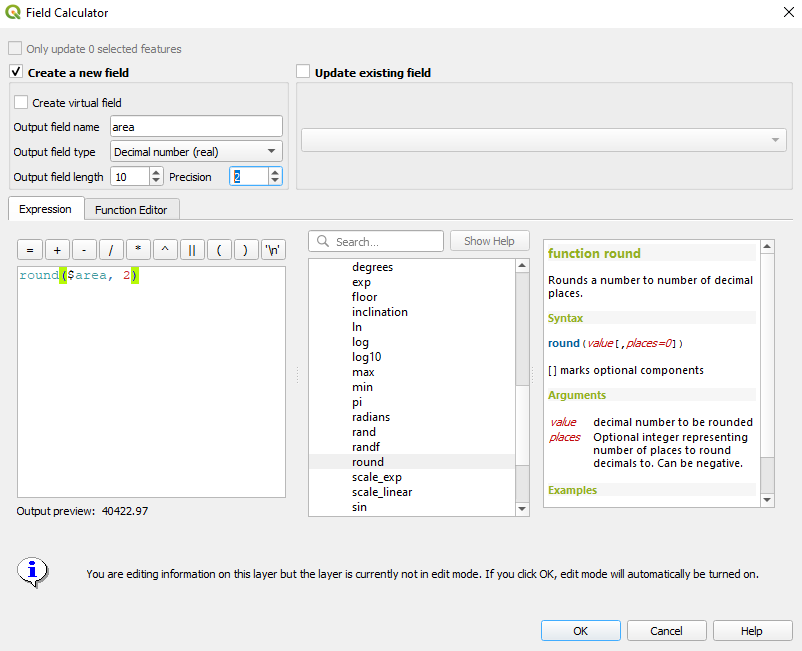 Computing the area of each feature