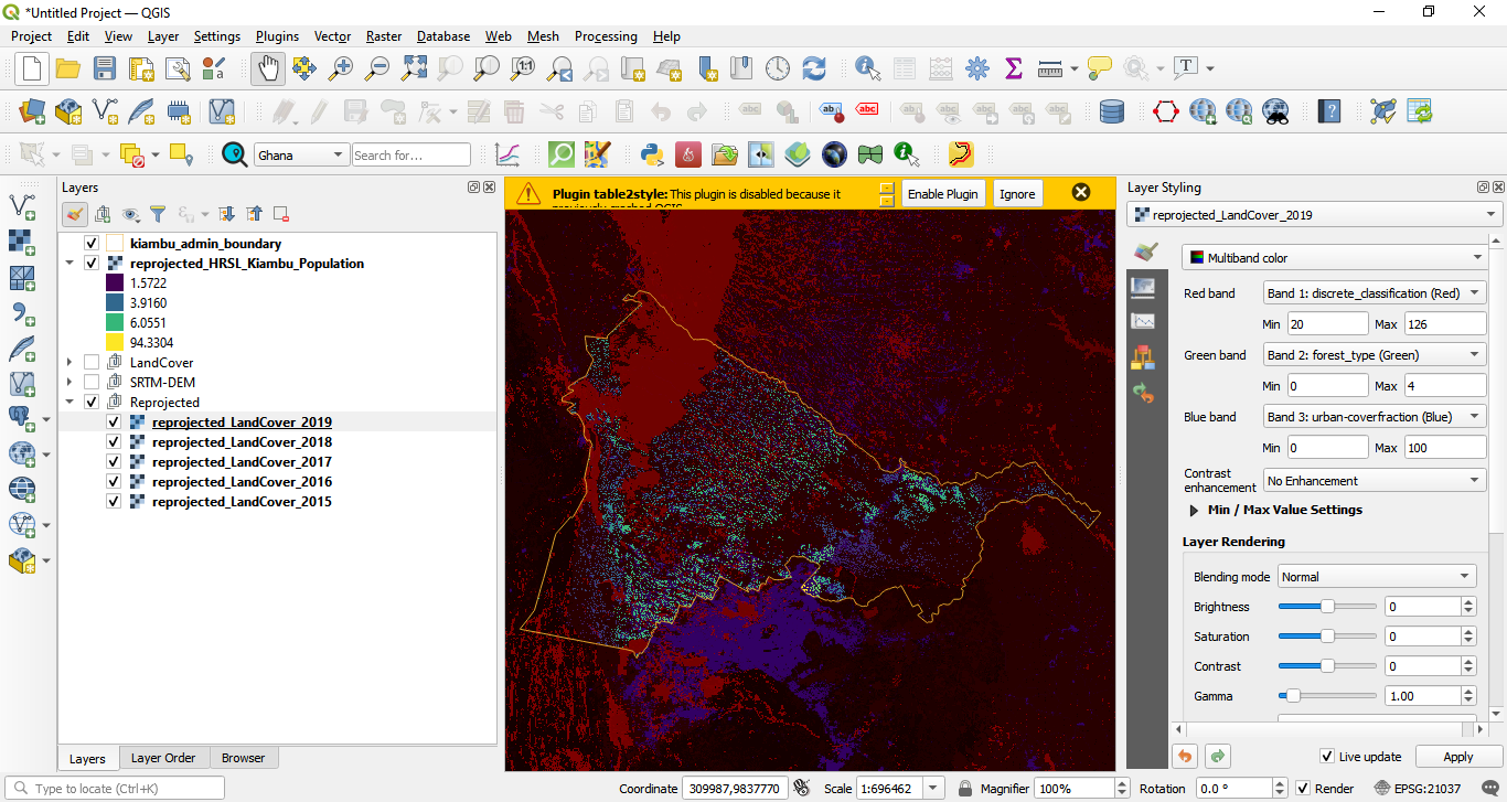 Reprojected land cover rasters