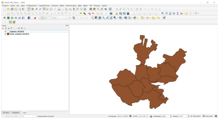 Jalisco layers loaded in QGIS