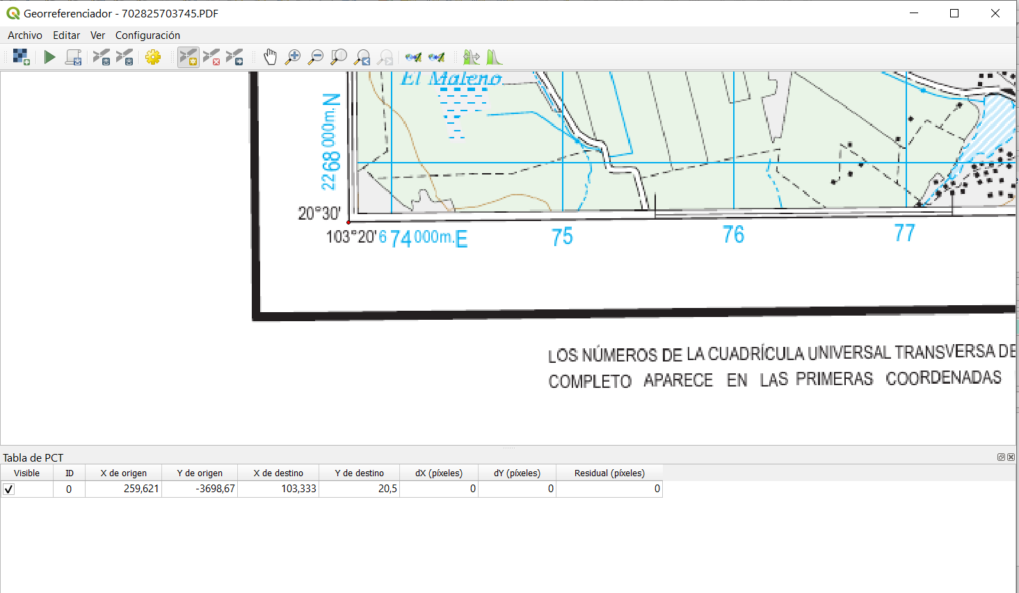 First coordinate for the georeferencing