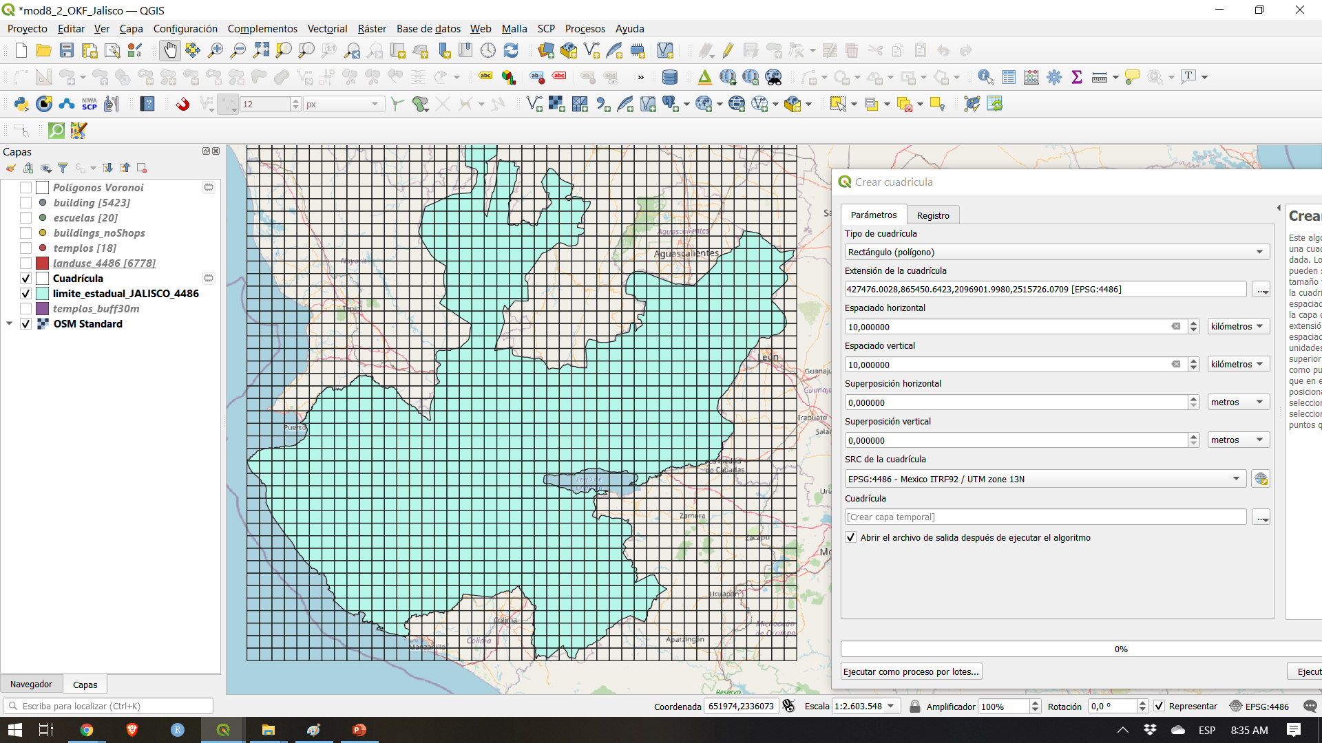 10X10km vector grid for Jalisco