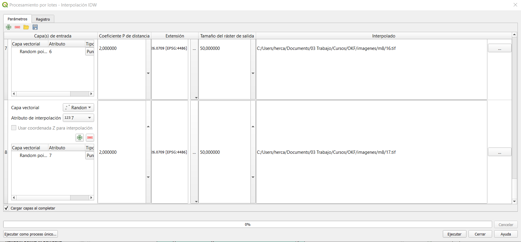 Setting up the batch processing window to interpolate the precipitation values for all 7 days