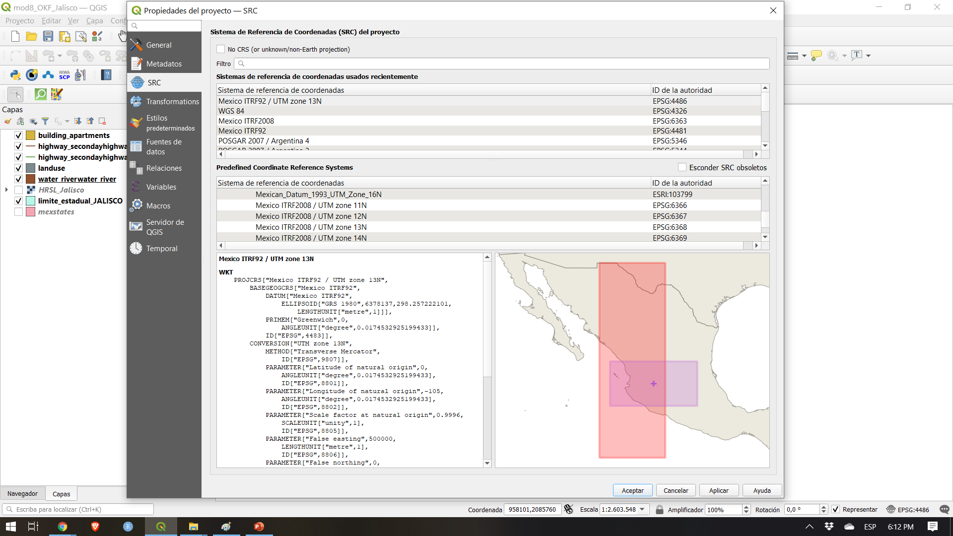 Specifications of the coordinate reference system used in the QGIS project