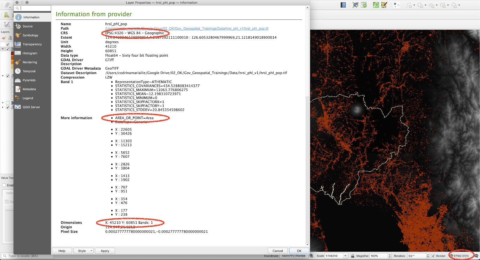 Extracting basic metadata from a raster layer