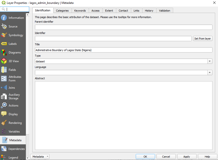 Information properties of the lagos_admin_boundary layer