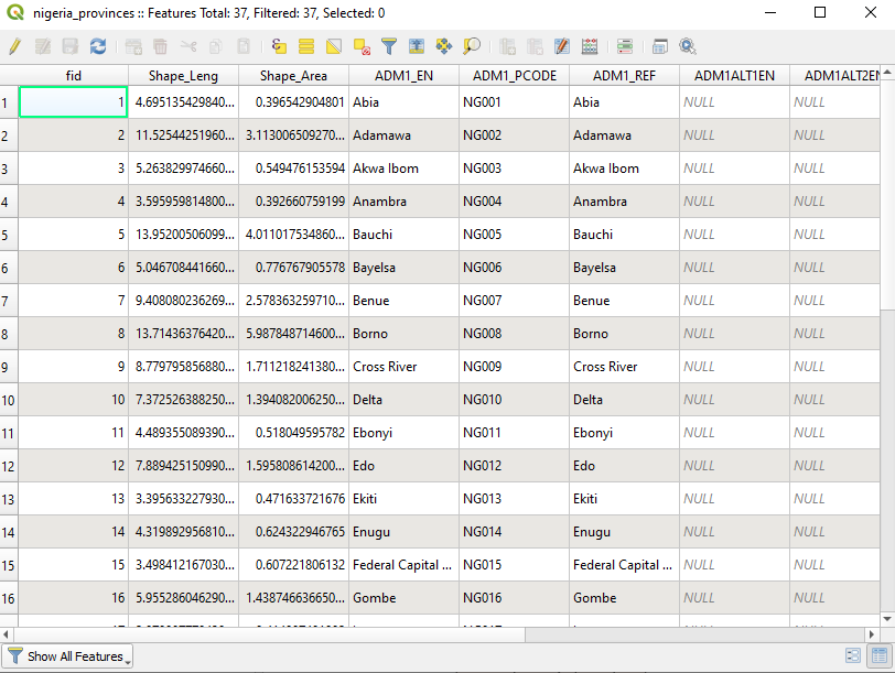 Open attribute table