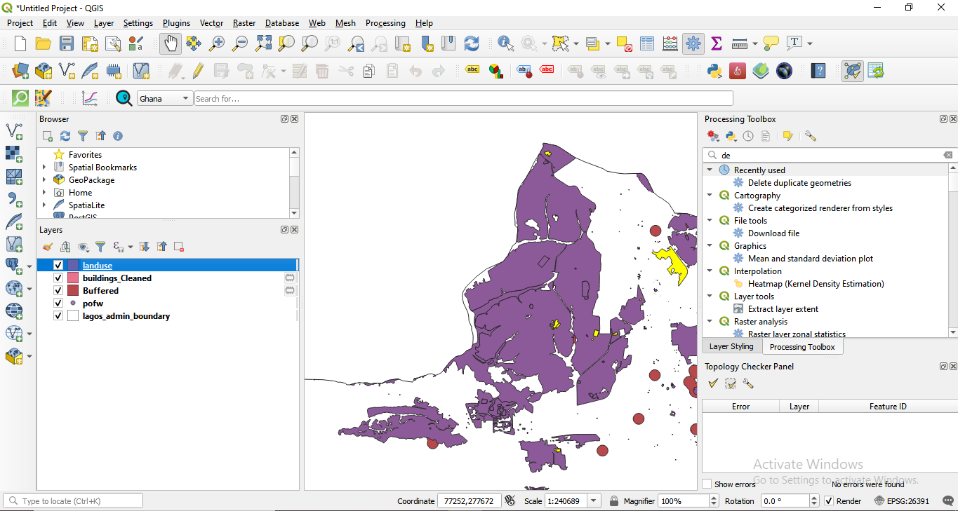 Reduced selection of a few buildings and industrial landuse, so the computation can finish faster