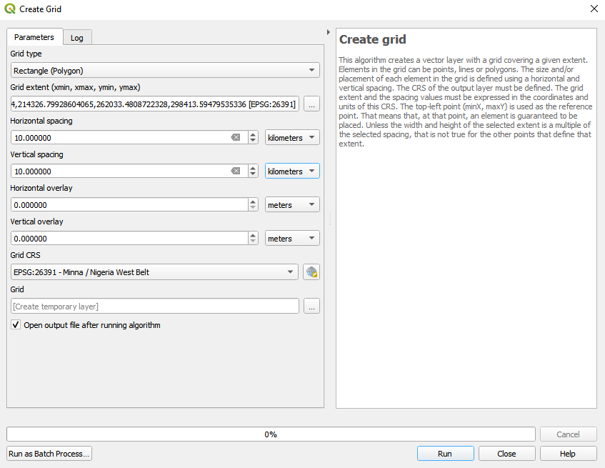 Creating a 10X10km vector grid for the Lagos state