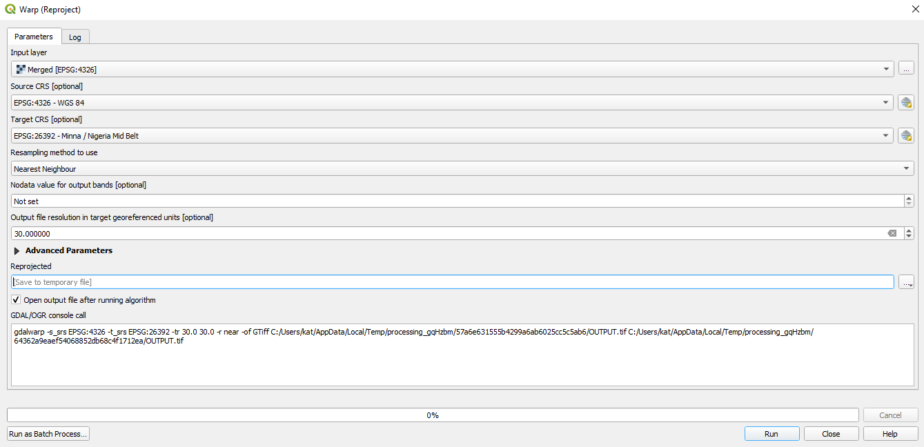 Reproject Merged raster