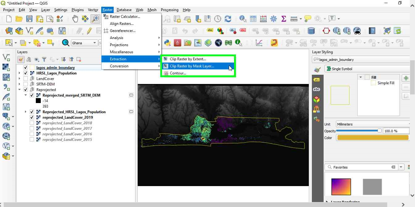 Using a vector mask to extract the raster data on a specific region