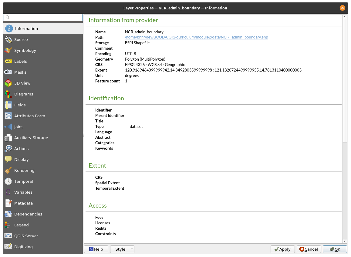 The Layer Properties dialog