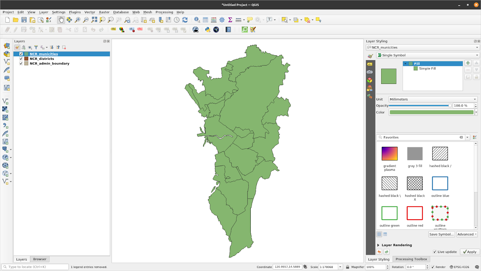 The vector layers loaded in QGIS