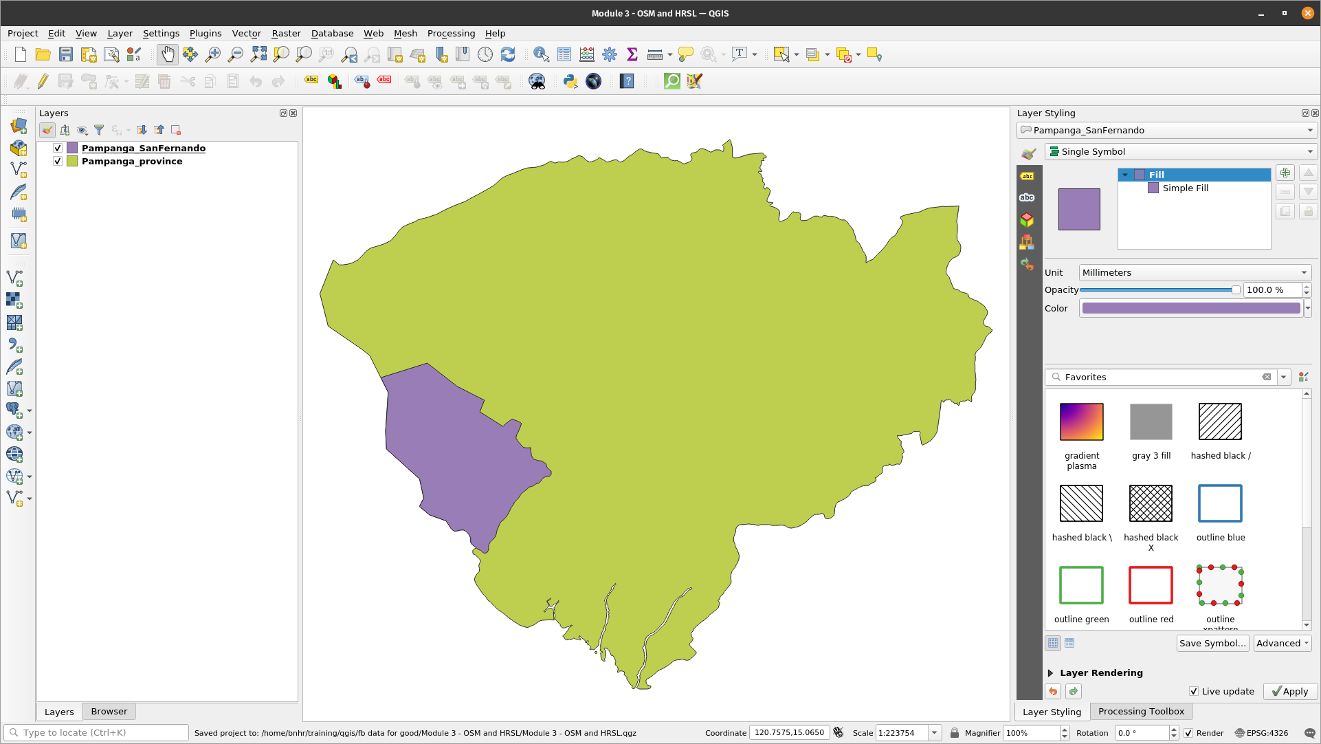 Pampanga layers loaded in QGIS