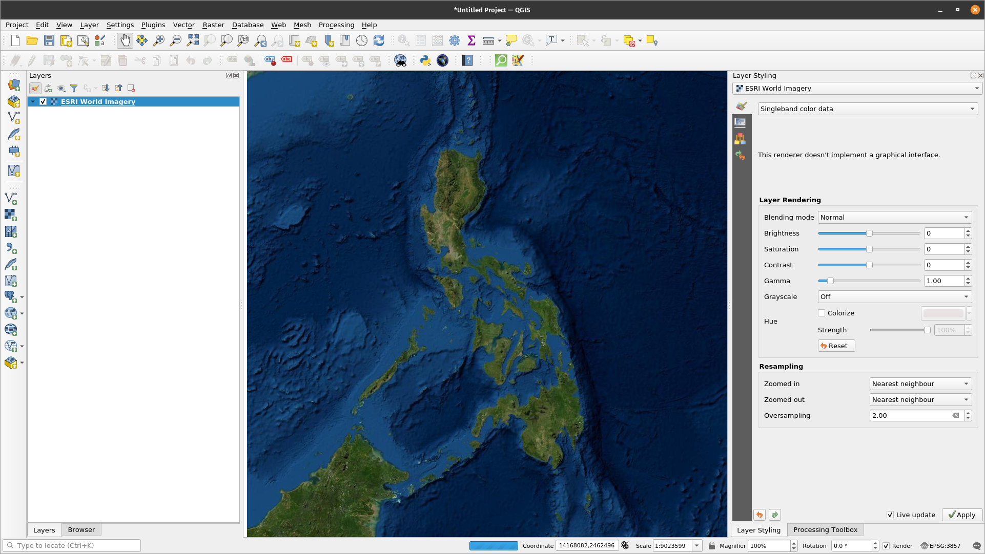 ESRI World Imagery loaded in QGIS