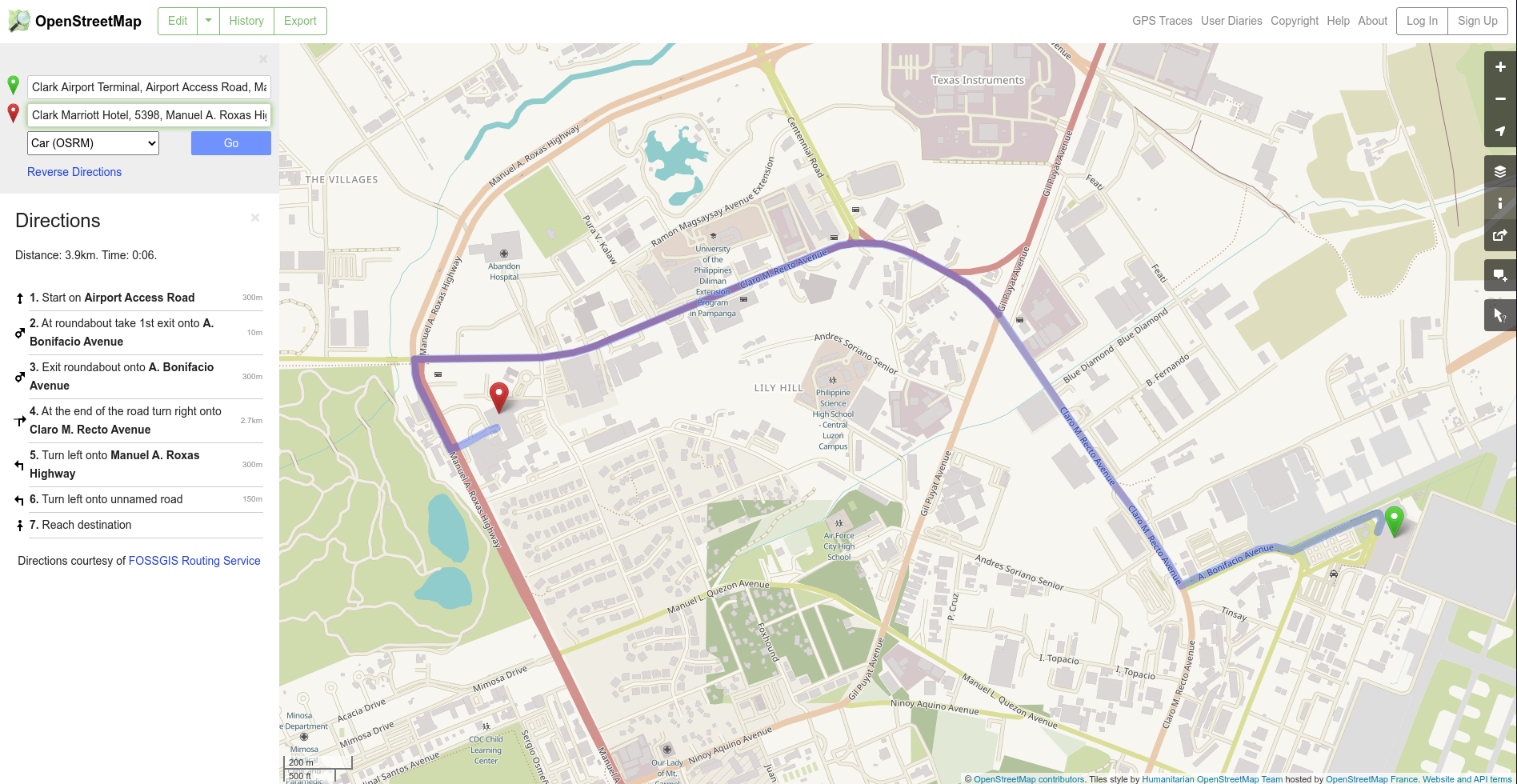 Getting from point A to B using Openstreetmap