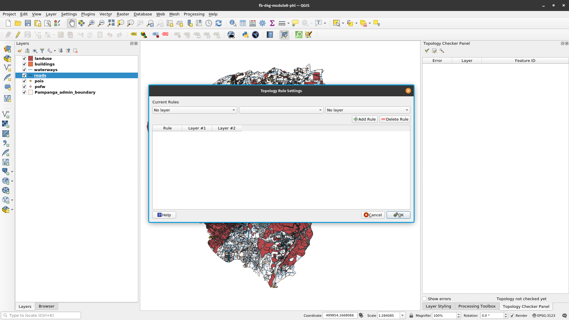 Topology rule settings window