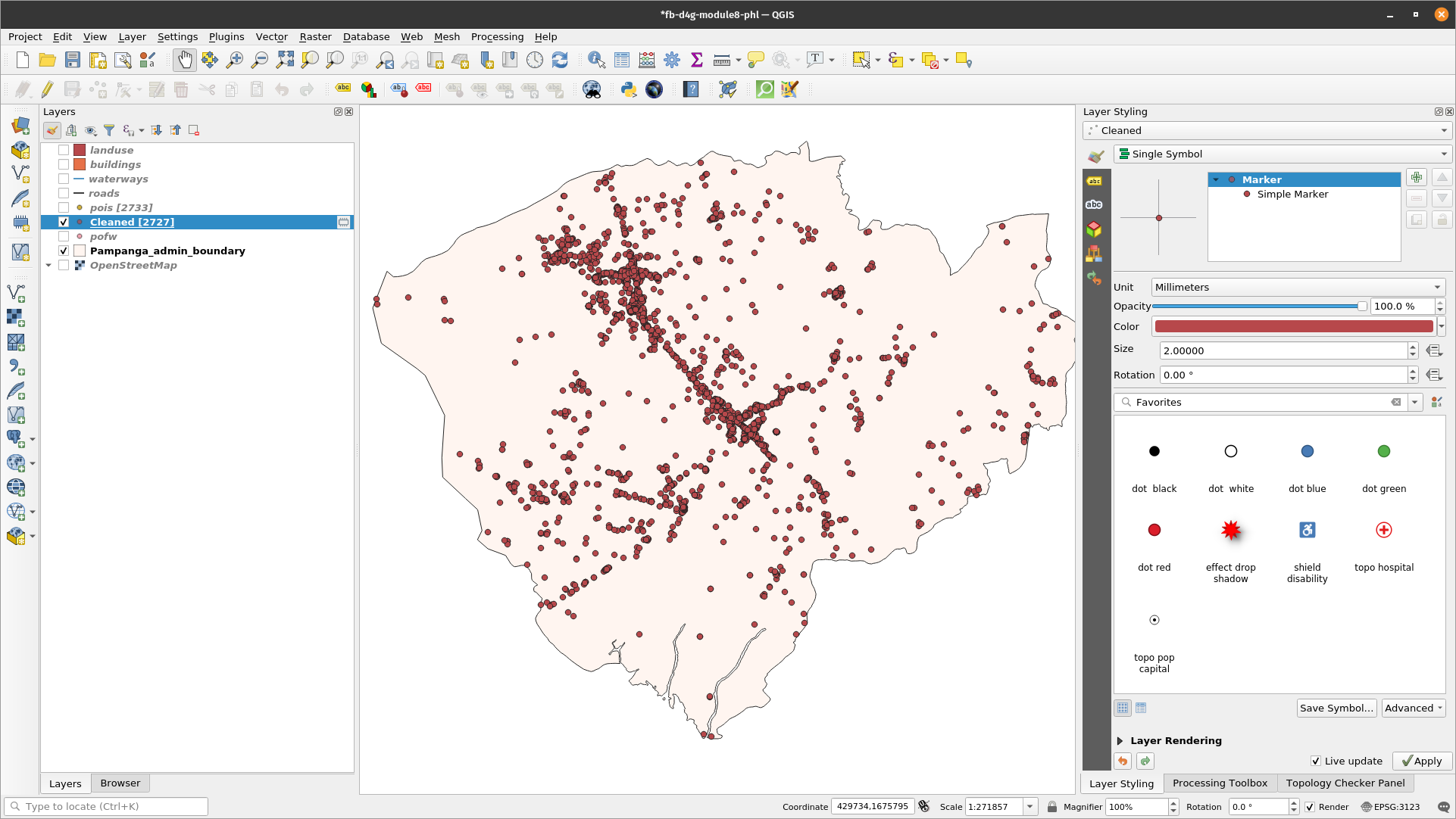 Result of running delete duplicate geometries