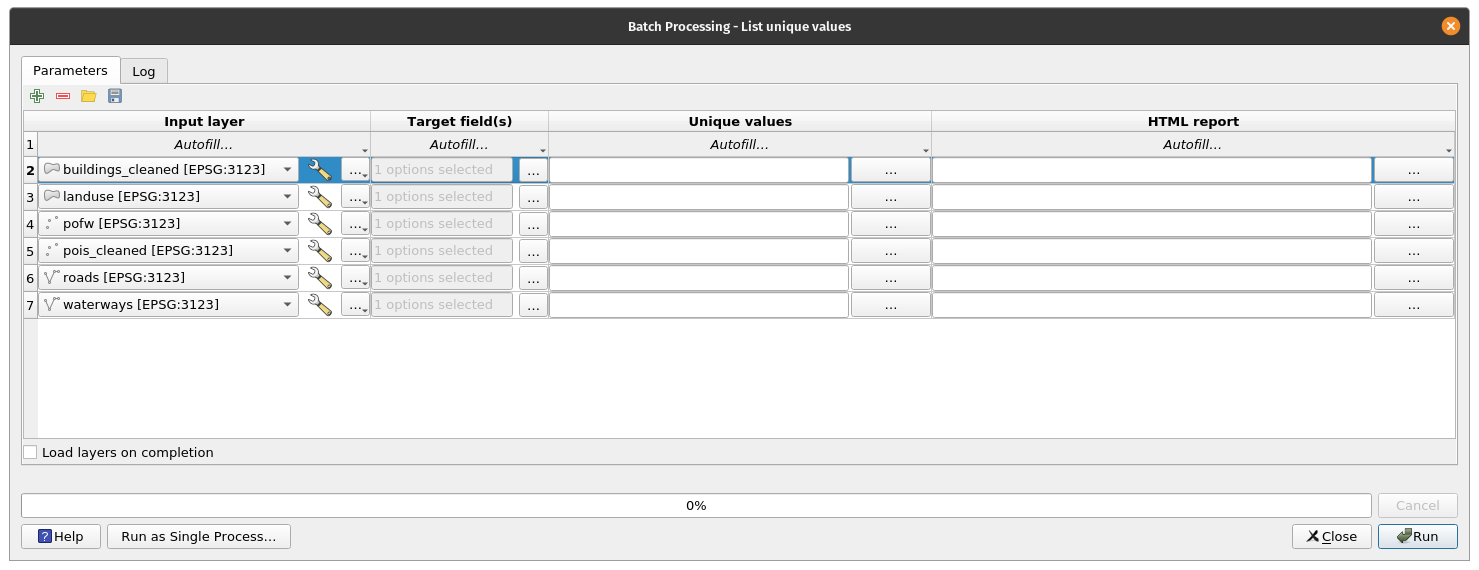 List unique values in a vector layer functionality (Batch Processing)