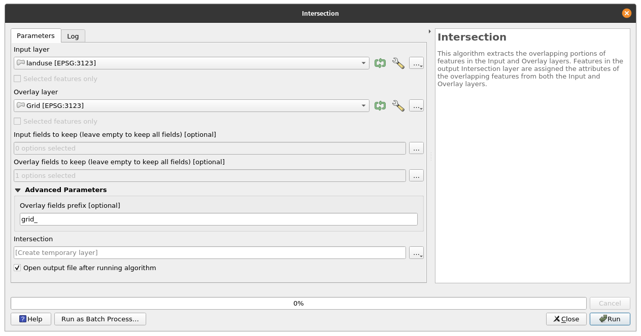 Parameters for the intersect algorithm