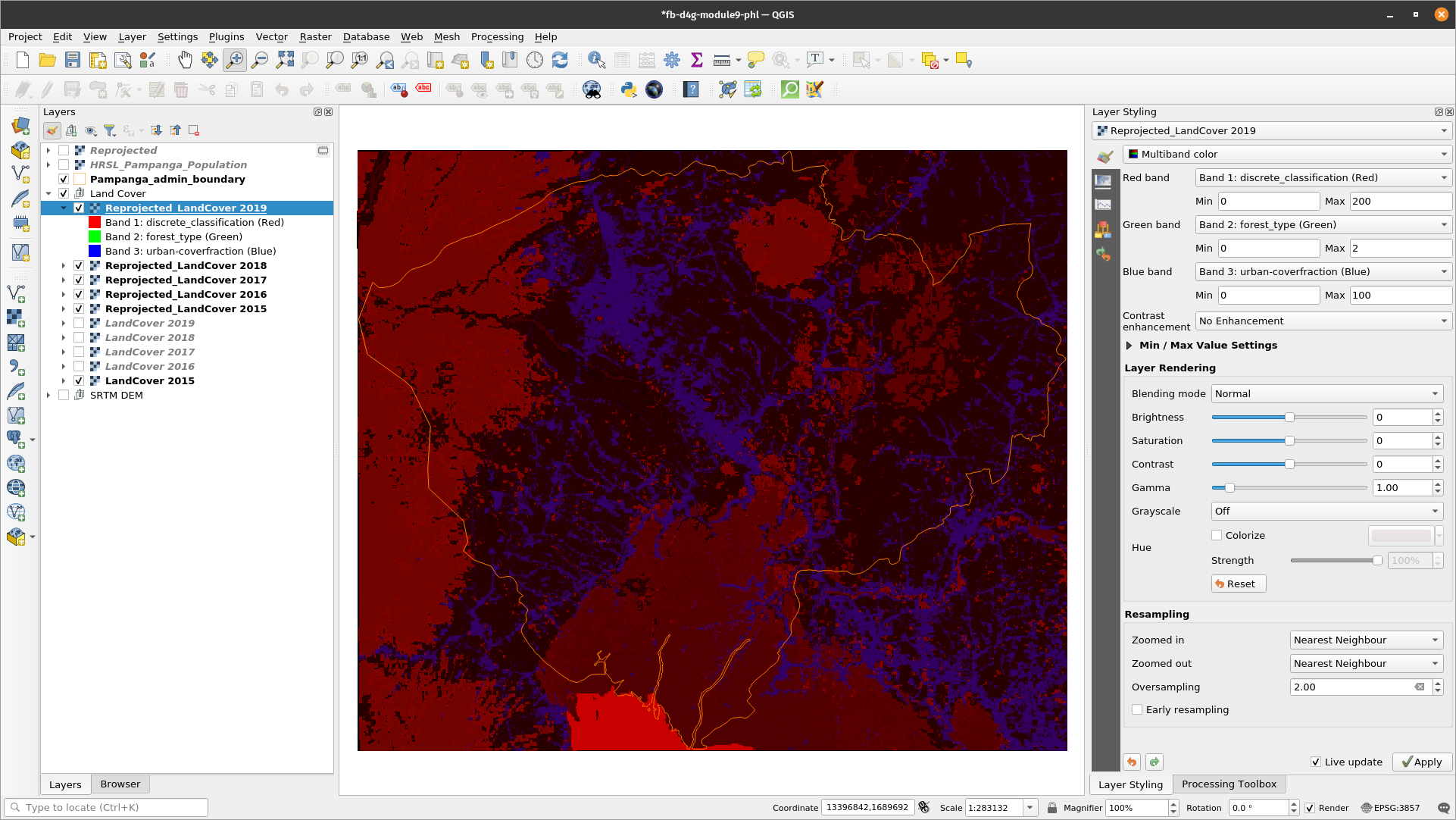 Reprojected land cover rasters