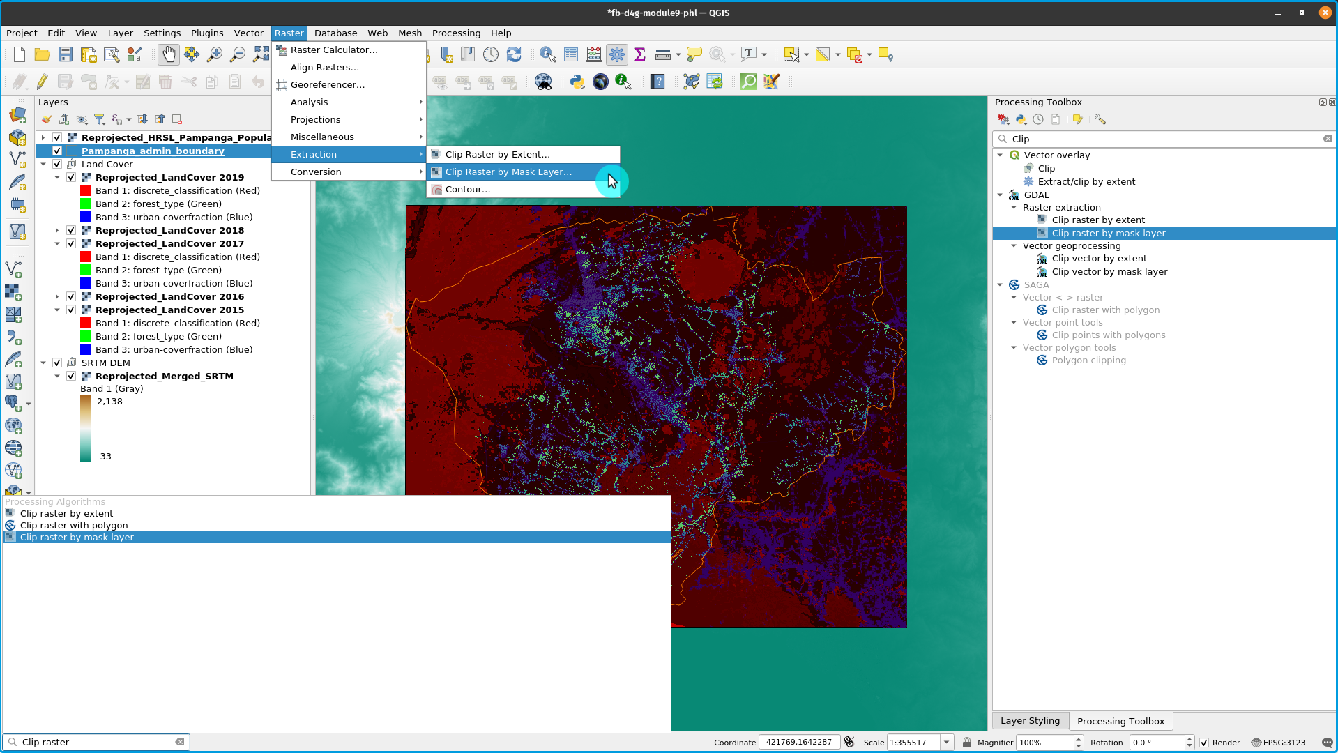 Using a vector mask to extract the raster data on a specific region