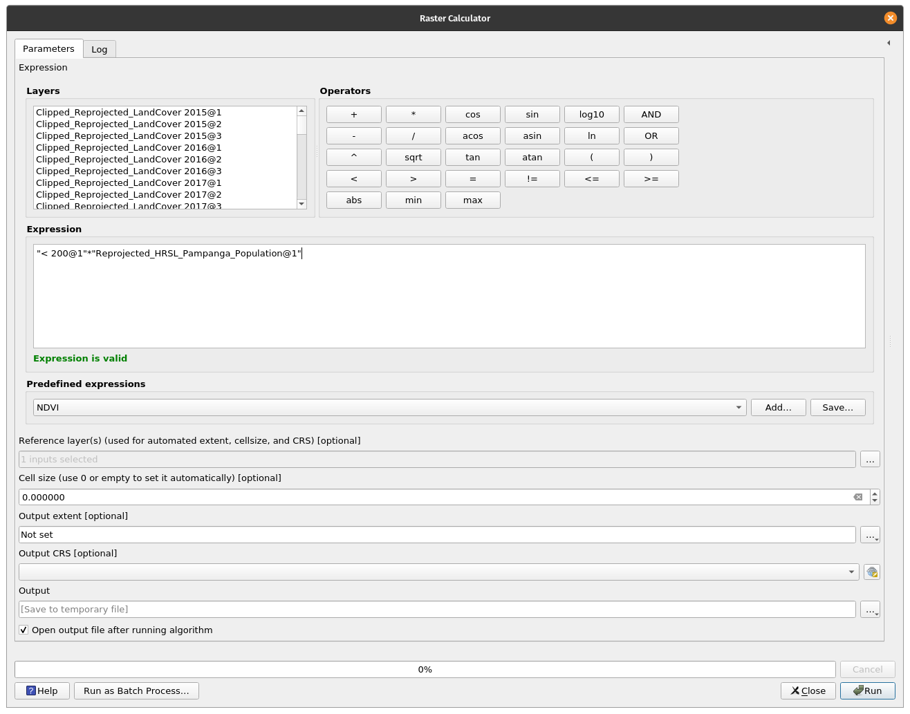 Using raster calculator to identify population distribution classes based on altitude of up to 200m