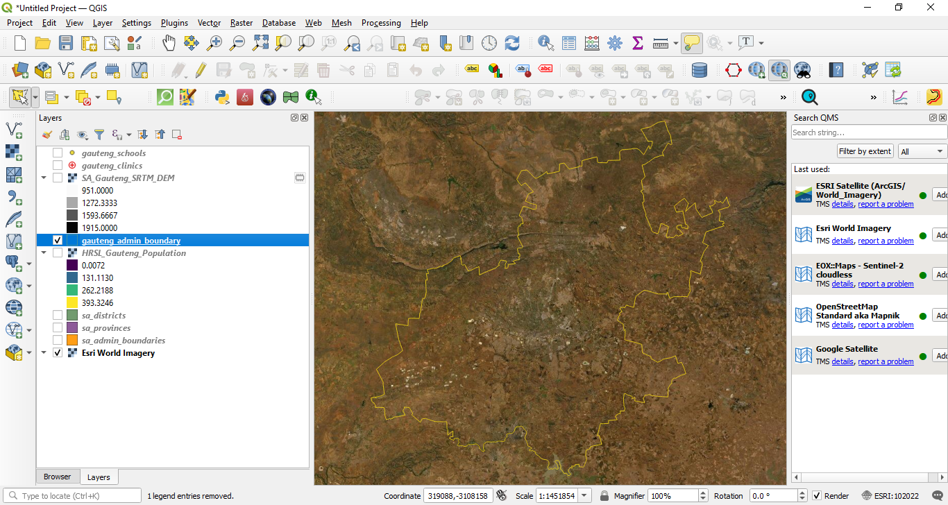 ESRI World Imagery layer loaded in QGIS