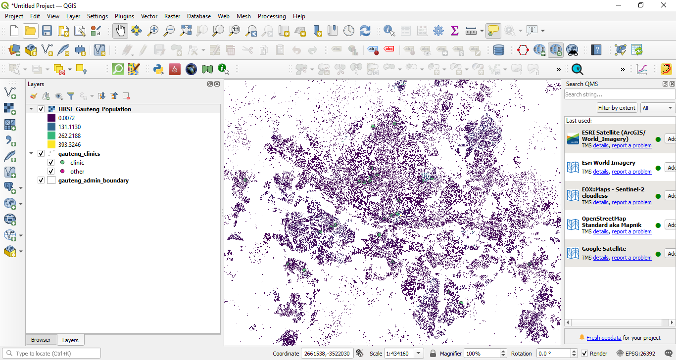 Population density of Gauteng Province, South Africa